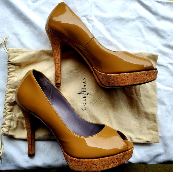 Cole Haan Cork Wedge High Heels (Tan) Nike Air - Picture 2 of 5